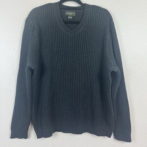 Eddie Bauer Rib Knit Cotton Pullover V-Neck Long Sleeve Sweater Charcoal Gray XL